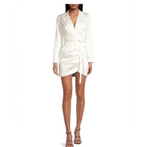 NWT LAVISH ALICE Satin Obi Belted Mini Blazer Dress Ivory 4